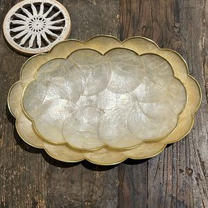 VINTAGE Capiz shell decorative trays with gold rim